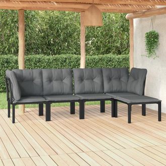 vidaXL Juego De Muebles De Jard&iacute;n 5 Pzas Rat&aacute;n Sint&eacute;tico Negro Y Gris Vidaxl