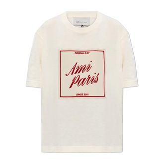 Ami T-Shirts, female, Beige, Size: XS Printed T-Shirt