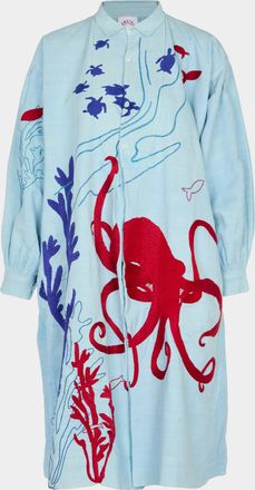 Kilometre Paris The Sea Hand-Embroidered Linen Dress One Size
