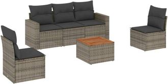 vidaXL Set De Muebles De Jard&iacute;n 6 Pzas Y Cojines Rat&aacute;n Sint&eacute;tico Gris Vidaxl