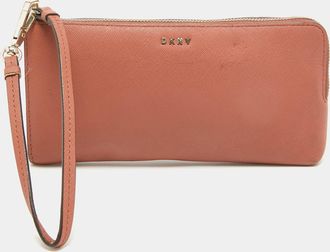DKNY Dkny Old Rose Leather Zippy Wristlet Clutch