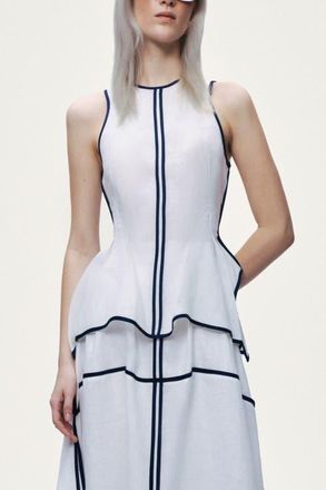 Nocturne Contrast Trim Peplum Top in Ivory at Nordstrom, Size X-Small