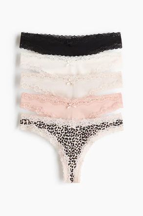 H&M 5-pack cotton and lace brazilian briefs in Light Beige/leopard Print at Nordstrom, Size X-Small