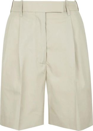 Thom Browne Korte Broeken, Dames, Beige, XS, Gestreepte grosgrain lus tab shorts
