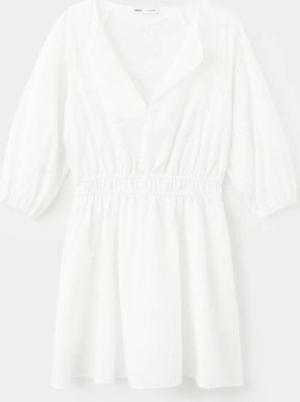 Mango Abito corto ricamato bianco - Donna - XS - MANGO
