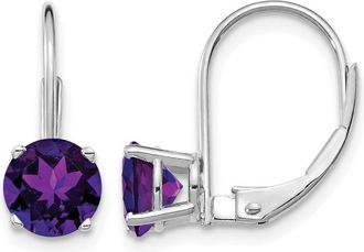 Diamond2Deal 14k White Gold 6mm Amethyst Drop Dangle Earrings