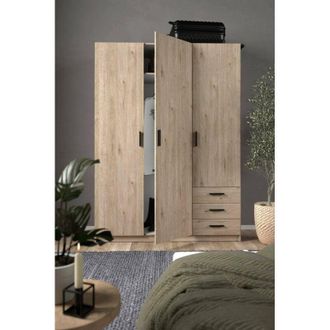 Dmora Dmora - Armario 3 Puertas Simeon, Muebles De Dormitorio, Vestidor, Armario De Ropa, 147x50 H200 Cm, Roble