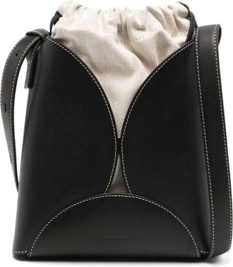 Jil Sander Curve cross body bag - women - Jute/Polyurethane/Leather/Cotton/Calf Leather - OS - Black