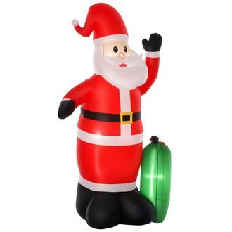 HOMCOM Pap&aacute; Noel Inflable Y Regalo Santa Claus Hinchable Con 3 Luces Led E Inflador El&eacute;ctrico Decoraci&oacute;n Navide&ntilde;a Para Exteriores Interiores 148x85x240 Cm