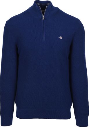 GANT Mens MICRO TEXTURED HALF ZIP KNITWEAR RICH NAVY - Blue Cotton - Size X-Large