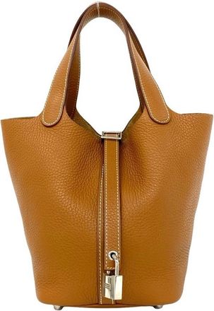 Herm&egrave;s Brown Taurillon Clemence Leather Handbag Tote Bag (Pre-Owned)