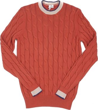LUIGI BORRELLI NAPOLI Mens Cable Knit Cotton Sweater In Terra Cotta Red
