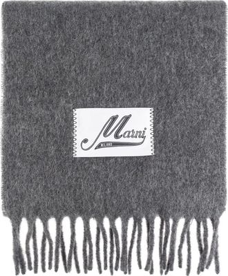 Marni Sciarpa con frange e logo - Grigio