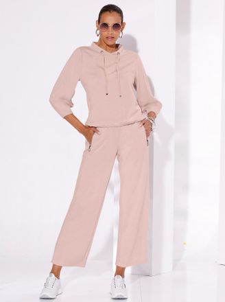 Cr&eacute;ation L Sweatshirt CREATION L, Damen, Gr. 36, beige (puder), 50% Modal, 44% Polyester, 6% Elasthan, unifarben, V-Ausschnitt, Sweatshirts Sweatshirt