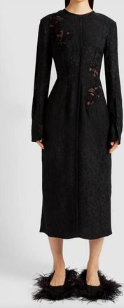 Erdem Long Sleeve Crushed Floral Midi Dress In Black