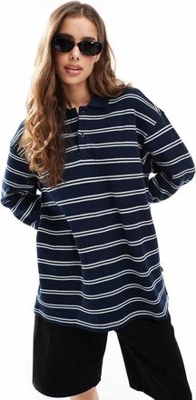 Dr. Denim Reno - Polo taglio comodo a maniche lunghe blu navy e bianco a righe