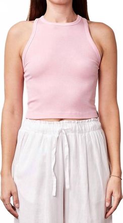 Stateside Fine Rib Cropped High Neck Tank Top In Softest Pink
