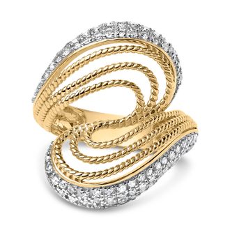 House of Brilliance 14K Yellow Gold Plated Silver 5/8 Cttw Diamond Bypass Ring Band