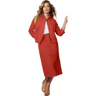 Jessica London Classic Cotton Denim Jacket in Burnt Red at Nordstrom, Size 24