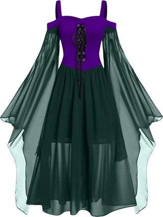 Generic Halloween Costumes Womens Gothic Dress Butterfly Sleeve Cold Shoulder Sexy Lace Up Steampunk Evening Dresses Plus Size Vintage Medieval Carnival Party
