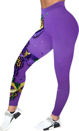 Generic Mardi Gras Outfit for Women Mardi Gras Leggings Pants Tights Costumes Dress Plus Size Accessories, 02-Purple, XL