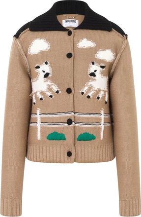Moschino C&aacute;rdigan de Lana con Intarsia de Cordero - Knitwear - Mujer - Beige - M