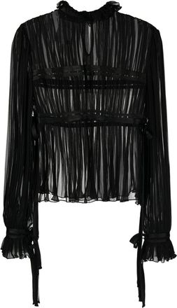 Alberta Ferretti ruffle-trim sheer blouse - women - Silk/Polyamide - 40 - Black