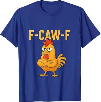 Generic F-Caw-F Funny Chicken Tshirt Women Crazy Screaming Rooster Halloween Tops Short Sleeve Round Neck Tee Shirts Vintage Club F-CAW-F Humor T-Shirt(Blue, 