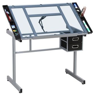 Yaheetech Yaheetech - Tavolo Da Disegno Inclinabile Scrivania Con Piano In Vetro Regolabile Mobile Studio Per Arte Pittura Design Altezza Regolabile
