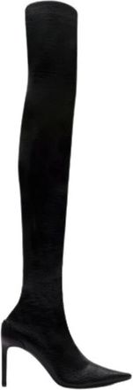 Courr&egrave;ges Vinyl Stretch Logo Haklaarzen - Dames - Laarzen met Hak - Zwart - 36 EU - Katoen - Schoenen