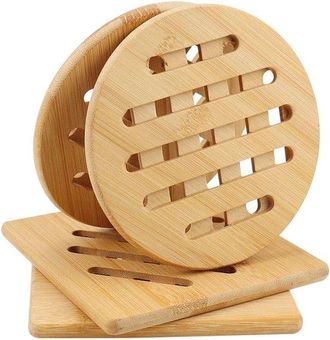 OEM 4 Piezas, 15 X 15 X 1 Cm, Resistentes Al Calor Y Ecol&oacute;gicos, Madera De Bamb&uacute;, Agarraderas, Agarradera Para Ollas Calientes, Color Madera