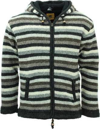 Loud Elephant Hand Knitted Wool Hooded Jacket Cardigan - Stripe Natural (Medium)
