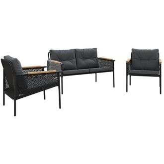 vidaXL Vidaxl - Juego De Muebles De Jard&iacute;n Con Cojines 3 Piezas Acero Negro