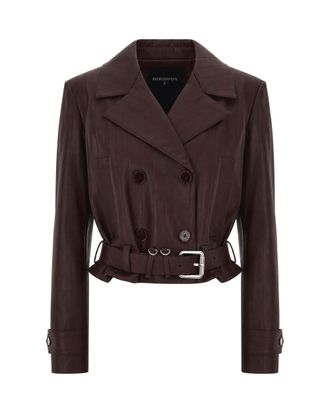 Patrizia Pepe Dark Brown Faux Leather Belted Cropped Jacket
