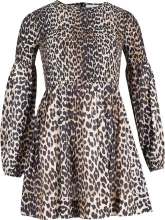Ganni Ganni Shirred Mini Dress in Animal Print Cotton