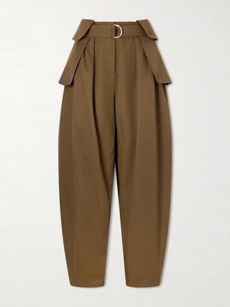 Loewe Pantaloni A Gamba Larga In Misto Cotone E Seta Con Pinces E Cintura - Verde