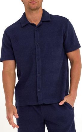 Threads 4 Thought Archer Stripe Jacquard Short Sleeve Terry Cloth Button-Up Shirt in Stargazer at Nordstrom, Size Xx-Large
