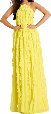 Jovani Halter Gown With Cascading Ruffle Layers In Yellow