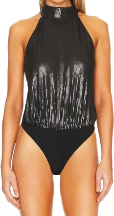 Paige Erina High Neck Bodysuit In Matte Black