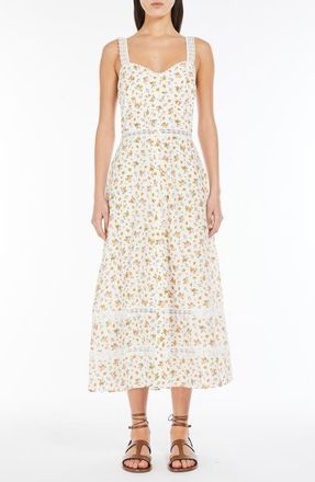 Max Mara Floral Lace Detail Silk Dress in White at Nordstrom, Size 8