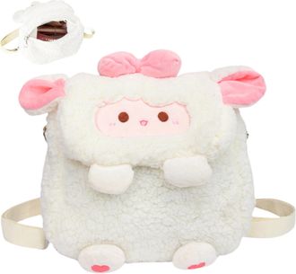 Generic Sheep Purse Kawaii Sheep Bag Backpack with Bow Soft Plush Lamb Purse for Women Girls Daily Travel Use White