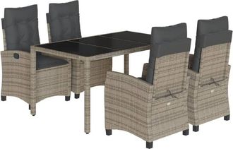 vidaXL Set Comedor De Jard&iacute;n 5 Piezas Con Cojines Rat&aacute;n Sint&eacute;tico Gris Vidaxl