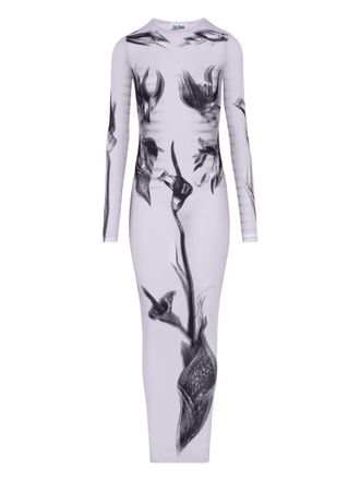 Jean Paul Gaultier long-sleeved printed maxi dress - White