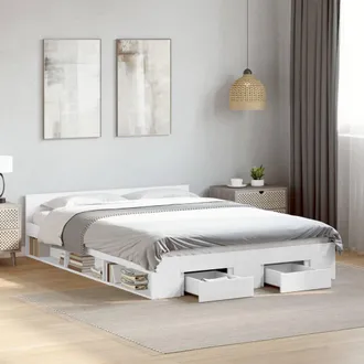 vidaXL Cama Con Cajones Madera De Ingenier&iacute;a Blanco 120x200 Cm Vidaxl