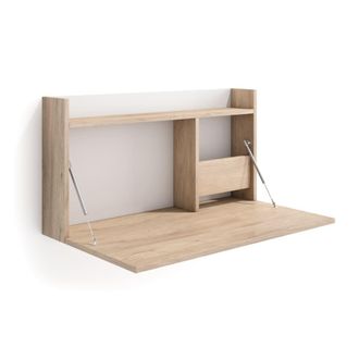 HERDASA Escritorio de pared 1 puerta de melamina roble y blanco 42x80x47 cm