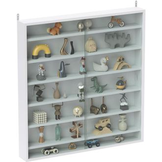 HOMCOM 7-Tier Wall Display Cabinet w/ Shelves Glass Doors, White