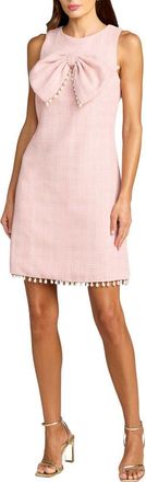 Mac Duggal Boucl&eacute; Mini with Pearl Detail and Bow Accent Dress in Blush at Nordstrom, Size X-Small