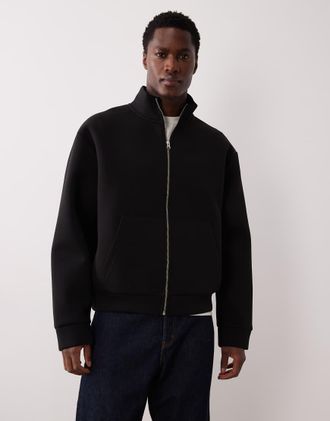 Asos Giacca comoda in tessuto pesante effetto scuba nero con zip