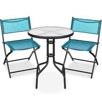 Best Choice Products 3-Piece Patio Bistro Dining Furniture Set w/ Round Textured Glass Tabletop, Folding Chairs