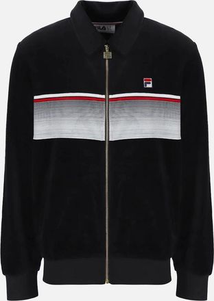 Fila Mens Fila Malakai Stripe Velour Track Top Jacket Black/Gardenia/Fila Red - Size: XXL